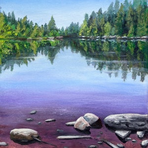 Original Oil Painting on Cotton Stretched Canvas,  Lake in Finland Landscape