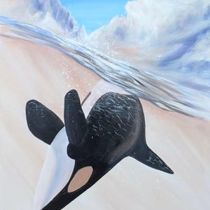 Large Original Acrylic Painting on Canvas, “Sunny Orca under Water”