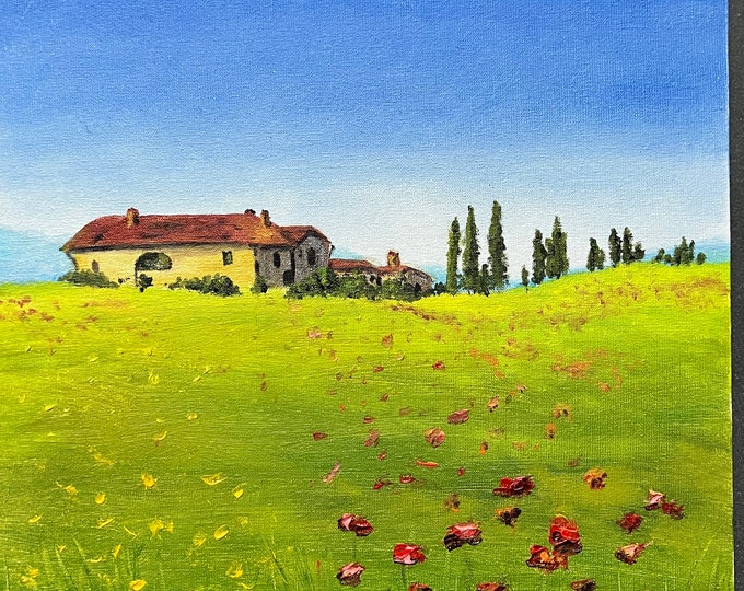 Original Oil Painting on Canvas Board, Impasto Poppy Field, Landscape ...