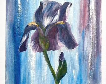 Iris Flower Impasto Oil Painting | Textured Floral Canvas Art