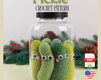 Funny Pickle Crochet Pattern, Cucumbers in a Jar, Amigurumi Christmas Ornament, PDF Tutorial