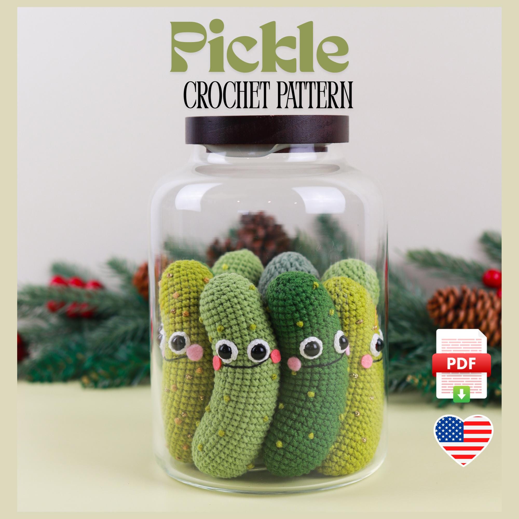 Funny Pickle Ornament Crochet Pattern with Jar Theme
