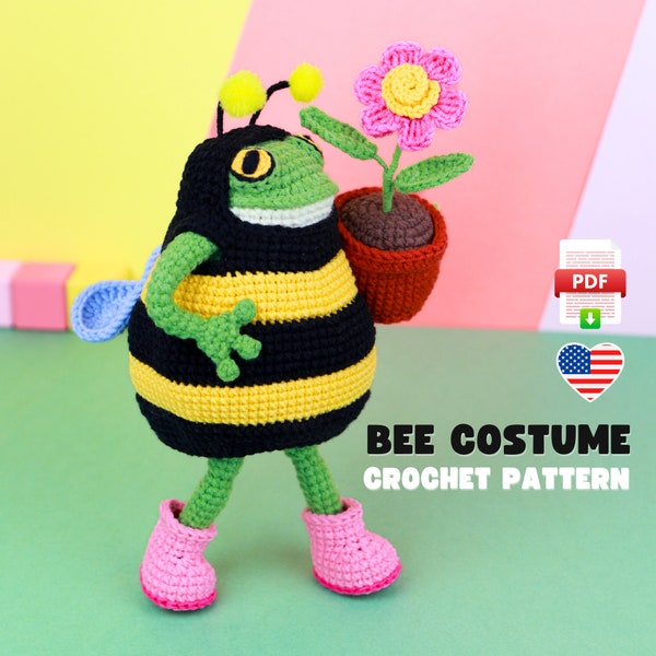 Bee costume for the frog, bumble bee attire, PDF crochet pattern, outfit for the toy