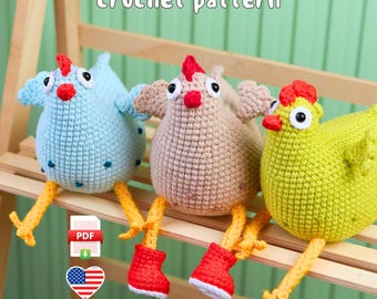 Clucky Chick in Boots Crochet Pattern Easy Amigurumi Chicken PDF for Beginners