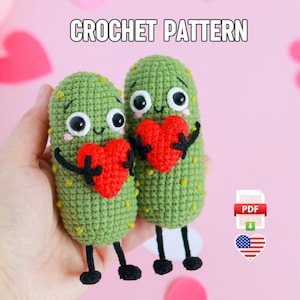 Pickle Love Buddy Wzór szydełkowy Samouczek na prezent walentynkowy Zabawny emocjonalny pomocnik Cucumber Desk Buddy Sweetheart Pickle Wzór Amigurumi