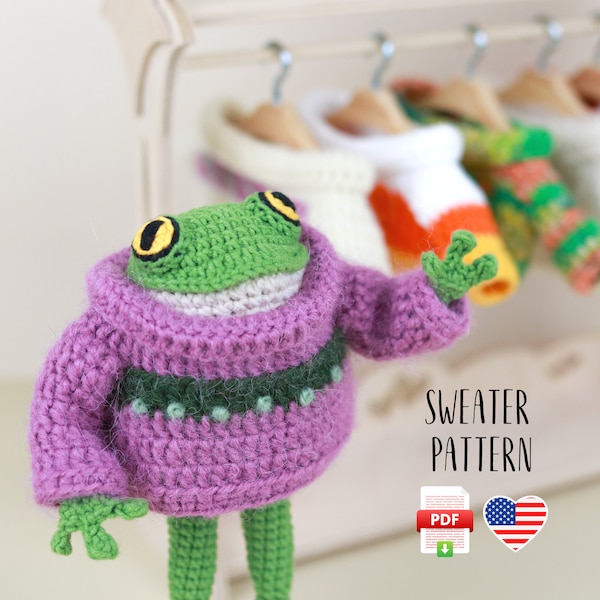 Sweater for the frog, cozy fall crochet frog sweater, crochet pattern