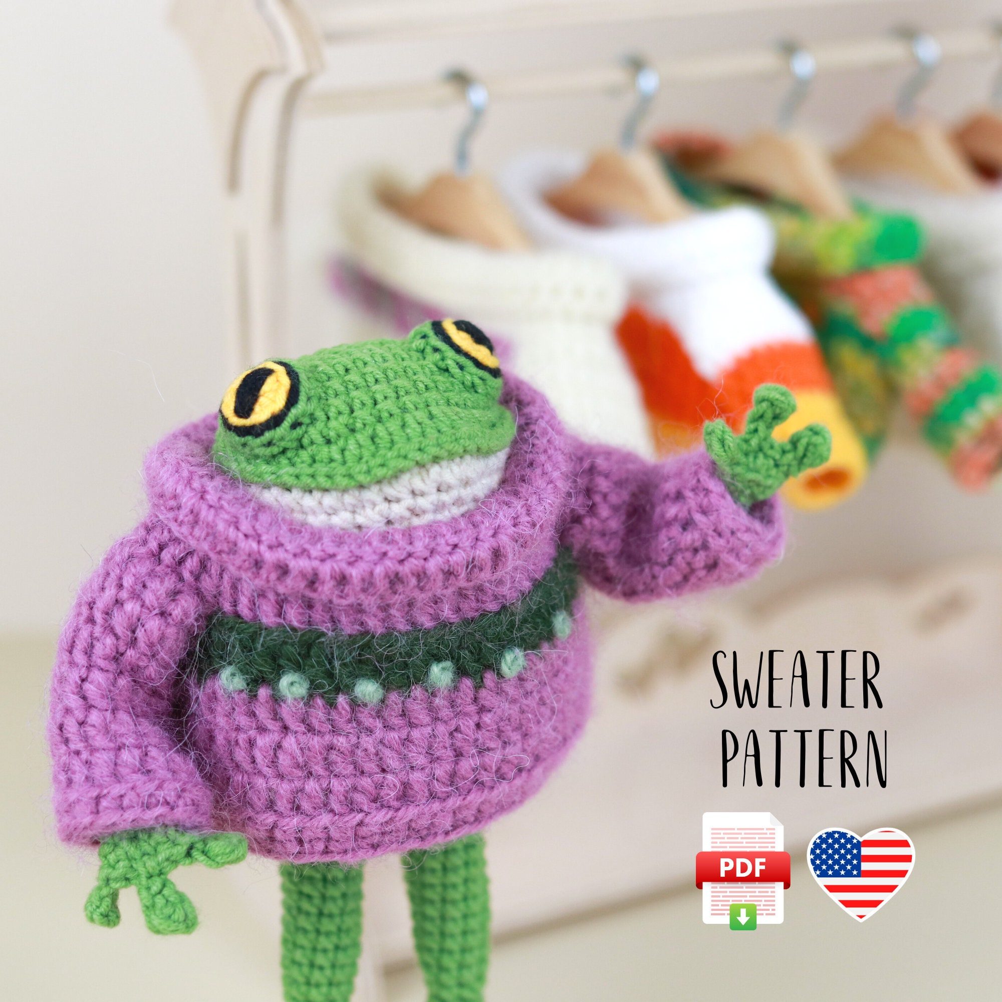 Lewhoo Handmade Crochet Animal Kit, Already Made Crochet Frog Kit with  Keychain