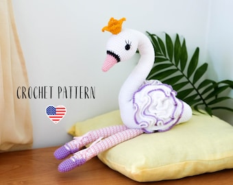 Swan Ballerina Crochet Pattern – Amigurumi Toy with Tutu (PDF Digital Download)