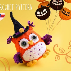Halloween Owl Crochet Pattern PDF – Amigurumi Owl in Witch Hat Toy Tutorial, Halloween and Fall Decor, Stuffed Animal, Instant Download