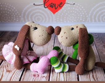 Crochet Puppies in Socks Pattern, Dog Couple in Love, Cute Plush Puppy with Scarf PDF Tutorial, Easy Digital Download for Beginners