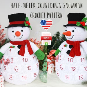 Big Crochet Snowman Countdown Calendar, crochet toy pattern, Christmas advent calendar, Christmas decor