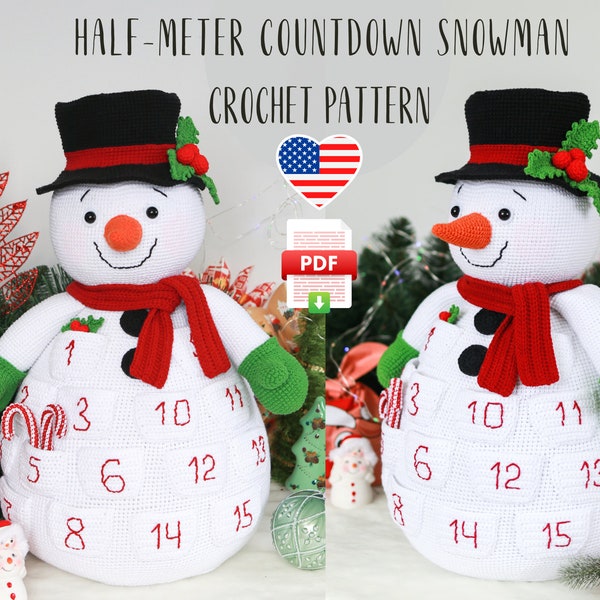 Großer Schneemann Countdown-Kalender, Häkelanleitung, Adventskalender Weihnachten, Weihnachtsdeko