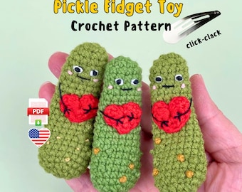 Crochet Pickle Fidget Clicker Toy Pattern PDF, Positive Pocket Friend Amigurumi Tutorial