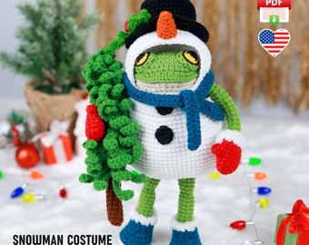Frog Snowman Costume Crochet Pattern – Amigurumi Christmas Outfit (PDF Pattern)