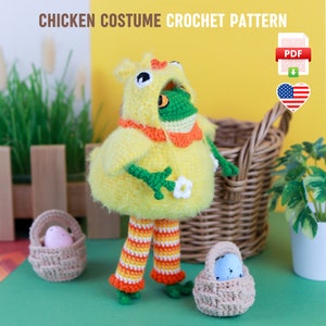 Adorable Chicken Costume for your frog, crochet pattern, perfect Easter outfit for the frog, PDF tutorial