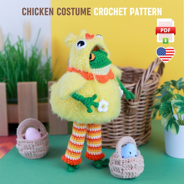 Adorable Disfraz de Pollo para tu rana, patrón de crochet, traje de Pascua perfecto para la rana, tutorial en PDF