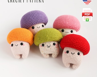 Kawaii Crochet Mushroom Bag Charm PDF Pattern Amigurumi Keychain Toy