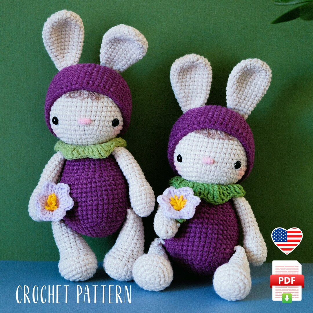 Eggplant Bunny Crochet Pattern – Easy Amigurumi PDF, Cute Spring Rabbit ...