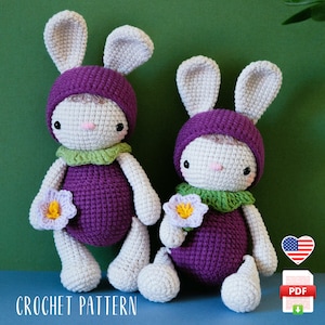 Eggplant Bunny Crochet Pattern – Amigurumi Rabbit Plush Toy (PDF Pattern)