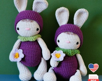 Conejito berenjena lindo juguete de ganchillo amigurumi patrón PDF decoración de Pascua