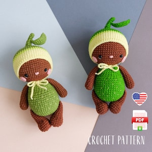 PATTERN Baby Avocado Doll amigurumi crochet toy PDF pattern Easter decor