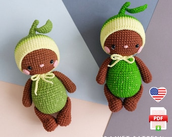 Avocado Amigurumi Crochet Pattern – Cute Avocado Doll PDF, Fruit Plush Toy DIY, Kawaii Crochet Tutorial, Instant Download