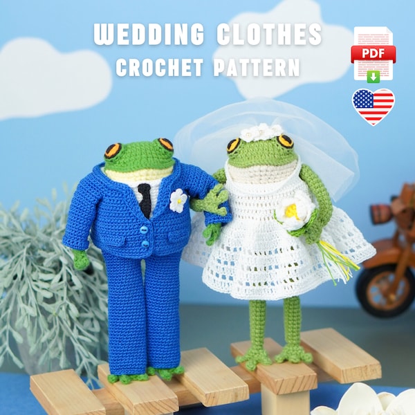 Ropa de boda para las ranas, patrón de crochet PDF, traje para la rana, ropa de rana