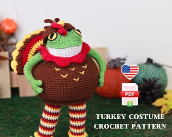 Crochet pattern Turkey Costume for the frog, PDF Tutorial, Crochet Thanksgiving Outfit for the toy