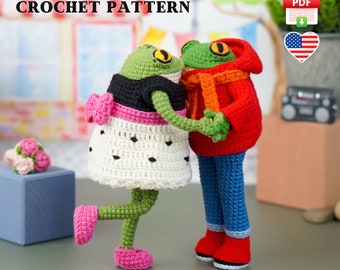 Date Outfit Crochet Pattern for Frogs – PDF Clothes Pattern Only: Dress, Hoodie & Pants – Amigurumi Toy Clothing DIY
