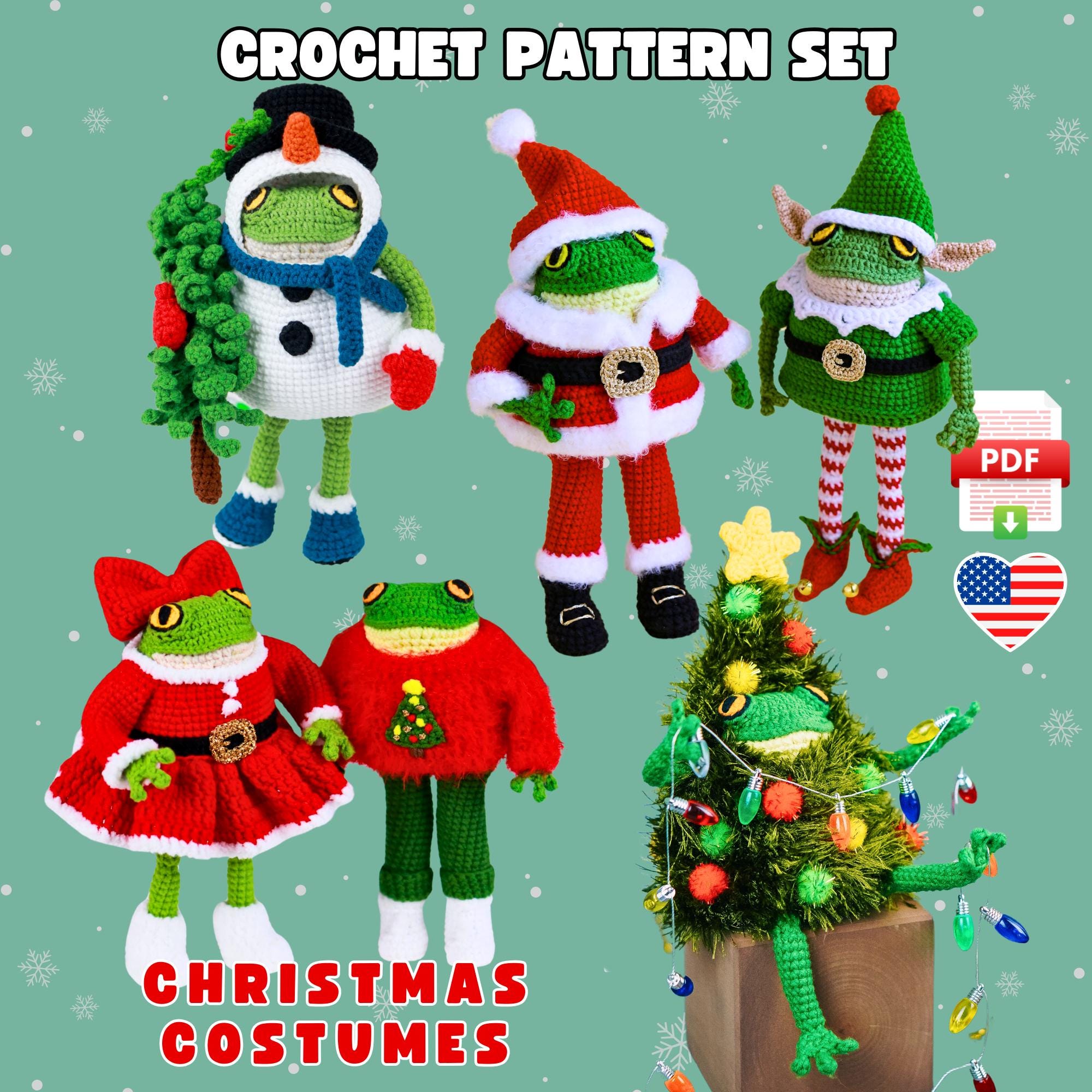 Frosch-Weihnachtskostüme Häkelanleitungen-Set - Weihnachtsmann, Elfe,  Schneemann (PDF) - Etsy Schweiz, image size:2000x2000