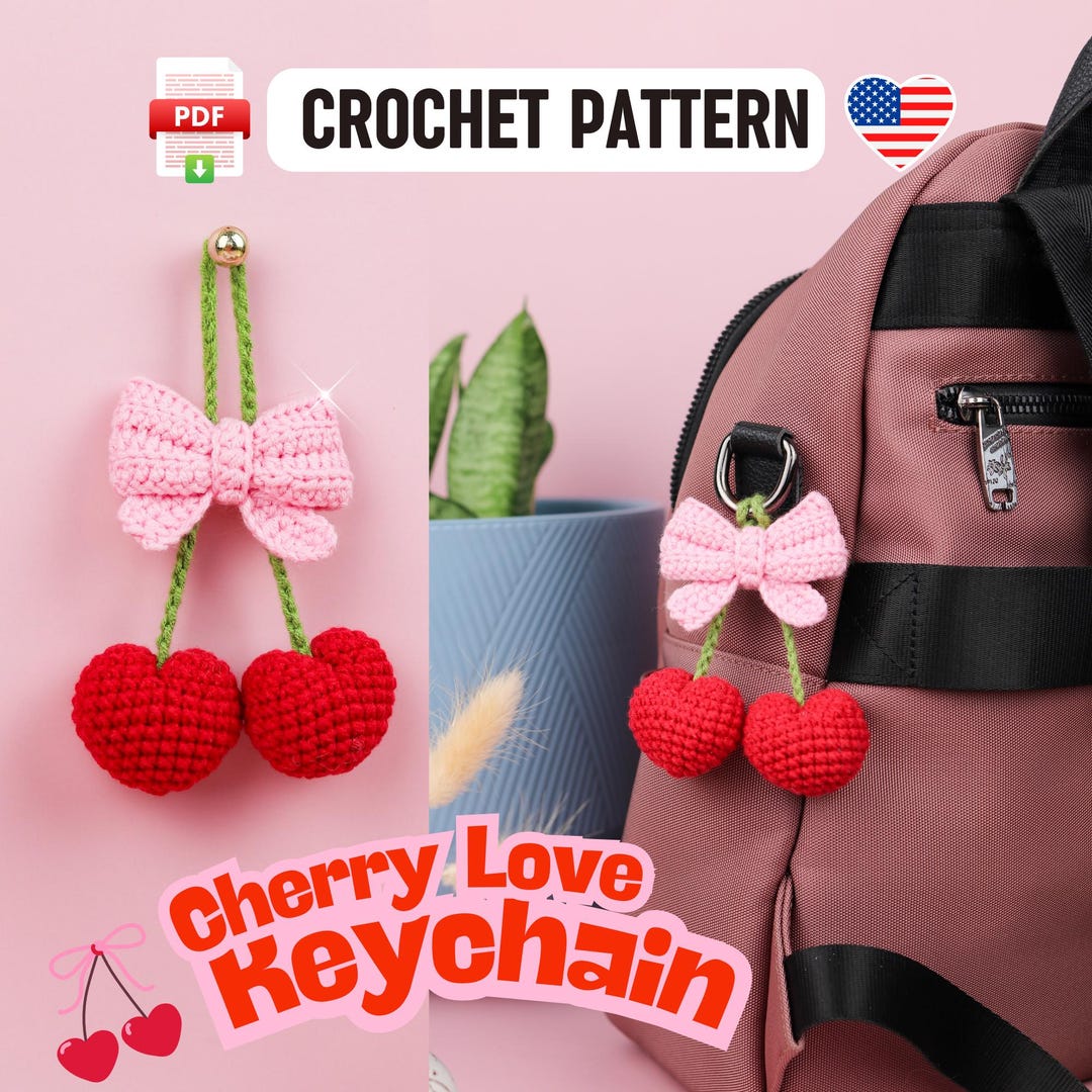 Heart-shaped Cherry Keychain Crochet Pattern PDF – Dual Red Love ...