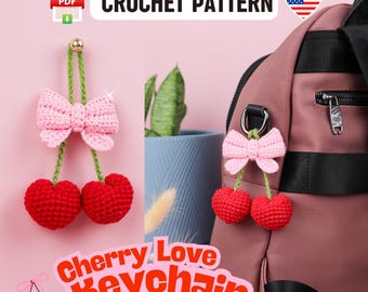 Heart-Shaped Cherry Keychain Crochet Pattern PDF – Dual Red Love Cherries Pendant, Valentine’s Day Gift, Spring and Summer Accessory