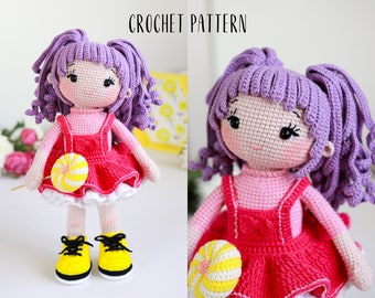Crochet doll pattern, Emma beautiful doll with pink hair, tutu dress doll amigurumi pattern