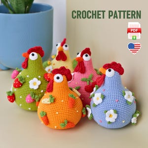 Chicken Crochet Pattern - Digital Download PDF Tutorial for Funny Easter Hens – Cute Farm Animals -Amigurumi Spring Desk Decor