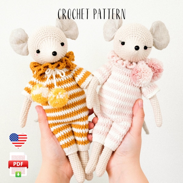 Crochet pattern mouse, Peep the mouse, amigurumi PDF tutorial