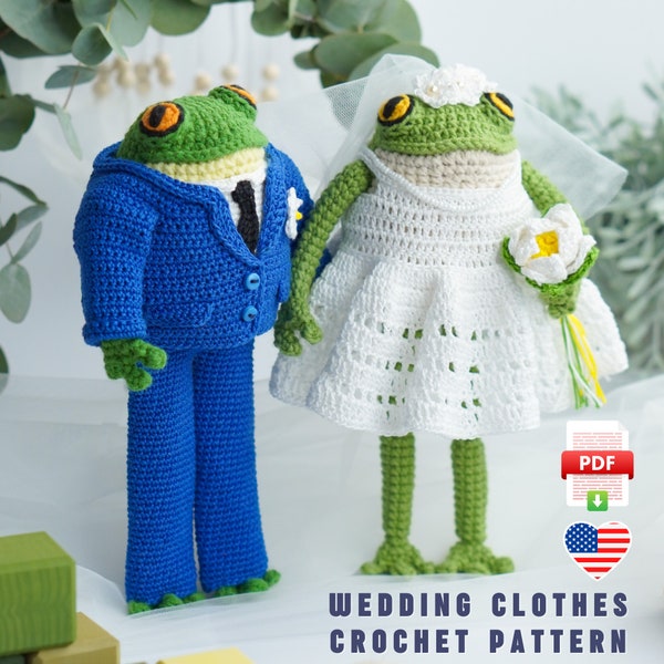 Hochzeitskleidung für die Frösche, PDF Häkelanleitung, Outfit für den Frosch, Froschkleidung