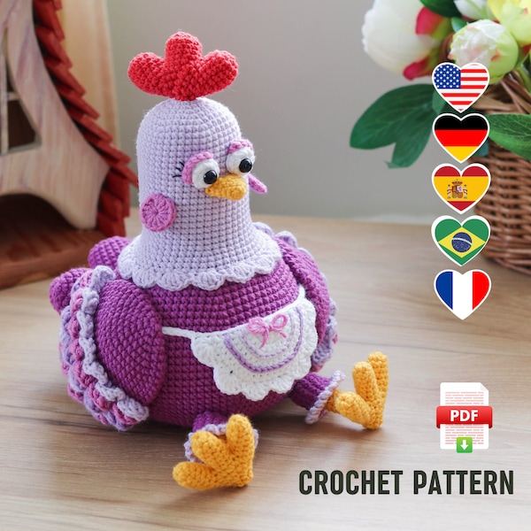 MOTIF Décoration de Pâques Fiona la poule - modèle de jouet au crochet poulet amigurumi, décoration de Pâques Poulet campagnard