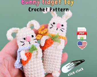 Crochet Bunny Fidget Clicker Toy Pattern PDF, Positive Pocket Friend Amigurumi Tutorial