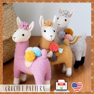 Llama Crochet Pattern PDF – Amigurumi Alpaca Toy – DIY Stuffed Farm Animal Plush – Pom Pom Decor – Cute Nursery Gift – Instant Download