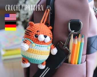 Crochet Tiger keychain, tiny amigurumi tiger PDF tutorial