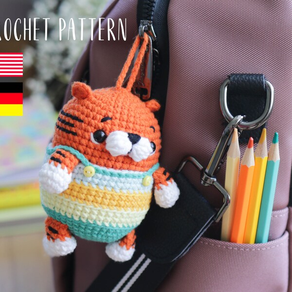 Crochet Tiger keychain, tiny amigurumi tiger PDF tutorial