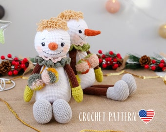 Patrón muñeco de nieve a crochet, patrón juguete amigurumi navideño, juguete a crochet invierno