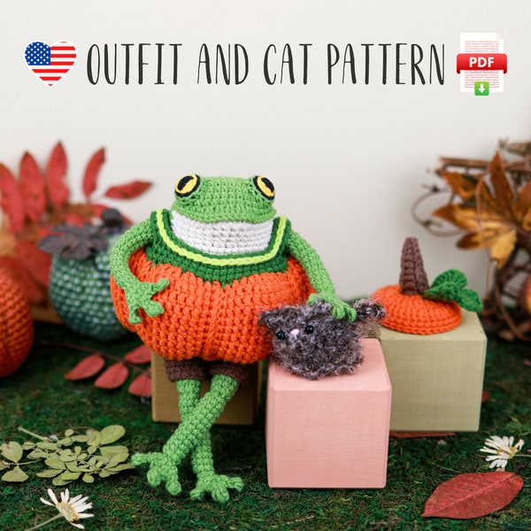 Pumpkin costume for the frog, crochet Halloween outfit pattern for the toy
