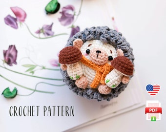 Hedgehog Crochet Pattern PDF Amigurumi Animal Holding Heart, Mushroom or Strawberry