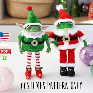 Crochet Santa and Elf costumes for the frog