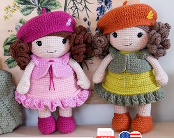 Crochet Doll Amigurumi Girl Pattern PDF – Curly Hair, Beret, Ruffle Dress – Birthday, Baby Shower, DIY Cute Doll Gift, Instant Download