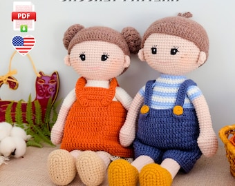 Crochet Boy and Girl Dolls Pattern, Couple Amigurumi Dolls PDF Tutorial, Cozy Cottage Crochet Design, Beginner-Friendly Handmade Toy Pattern