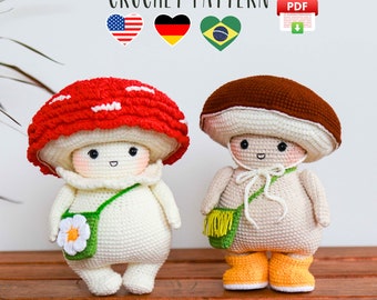Amigurumi Mushroom Man Crochet Pattern: Movable Cap, Boots (PDF Download)