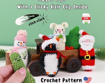 Crochet Fidget Toy with Clicky Hair Clip Inside, Amigurumi Christmas Bundle PDF Pattern