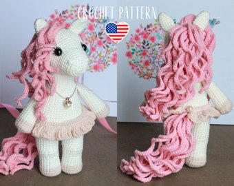 Crochet little pony with a beautiful curly mane, amigurumi crochet toy pattern